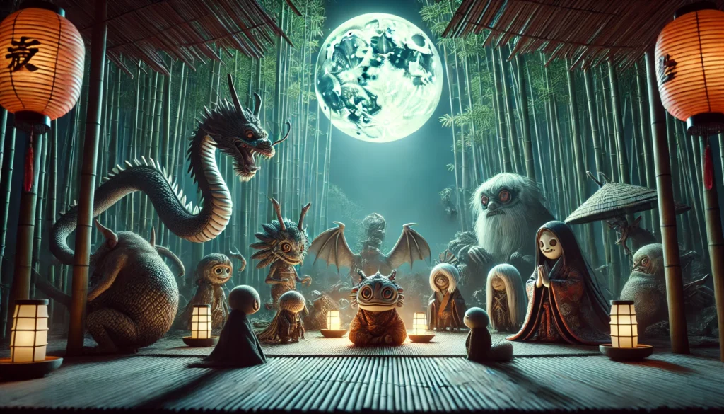 Enchanted Gathering Digital Art - A Mythical Confluence of Japanese Folklore