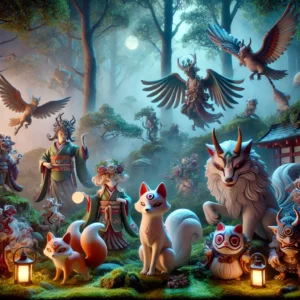 Mystical Twilight Digital Art An Enchanted Japanese Folklore Scene